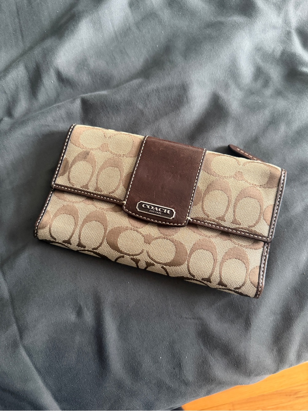 Coach Brown and Tan Signature Fold Wallet